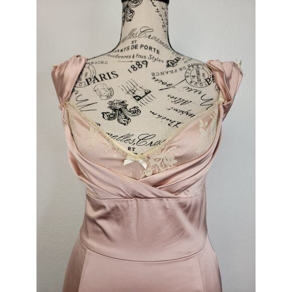 Diva Corsets Bodycon Midi Dress Sz Small Satin Blush Lace Trim Regencycore Fairy - Picture 3 of 10